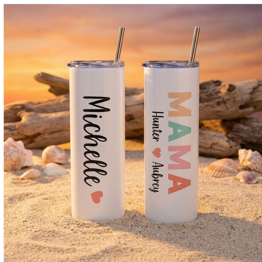 Personalized MAMA Tumbler – 20 oz Custom Stainless Steel Skinny Cup with Kids’ Names