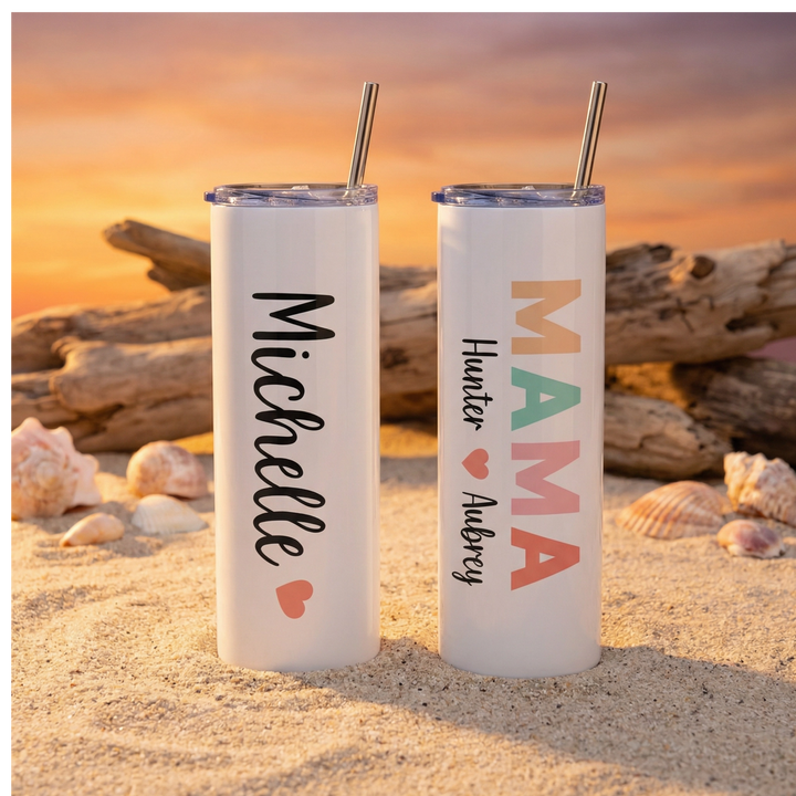 Personalized MAMA Tumbler – 20 oz Custom Stainless Steel Skinny Cup with Kids’ Names