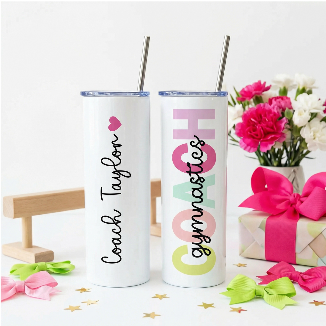 Personalized Gymnastics Coach Tumbler | Custom Skinny Tumbler