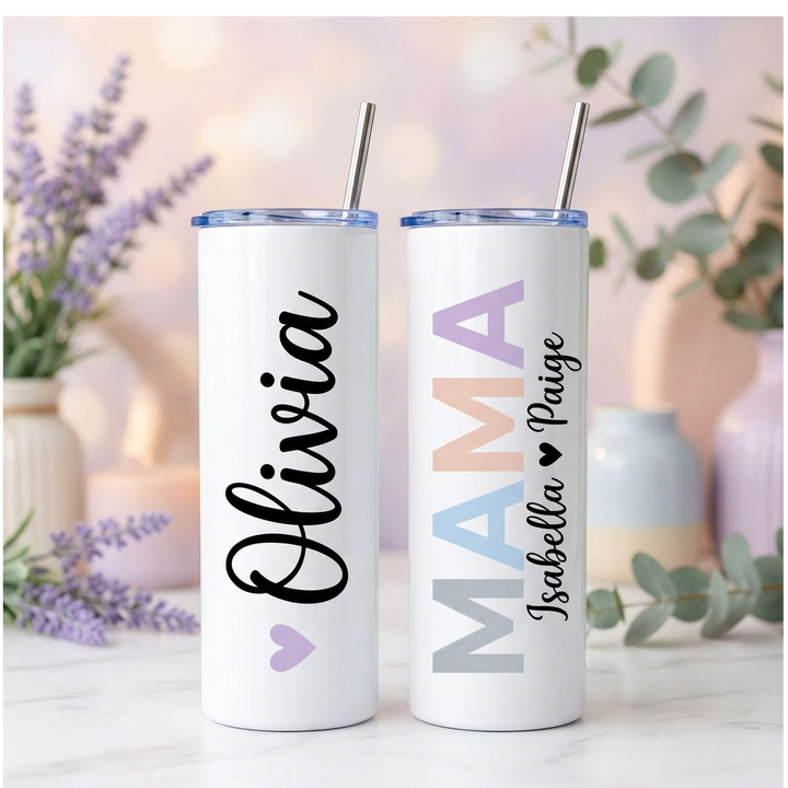 Personalized MAMA Tumbler – 20 oz Custom Stainless Steel Skinny Cup with Kids’ Names
