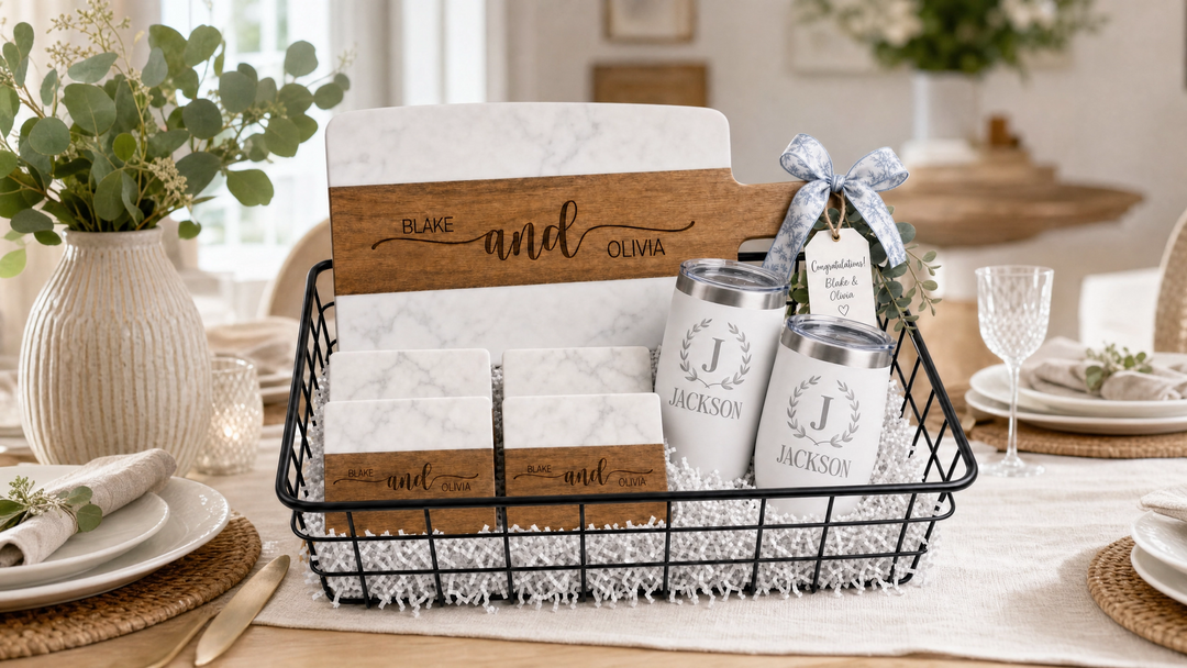 Acacia Wood & Marble Cutting Board Real Estate Closing Gift Set