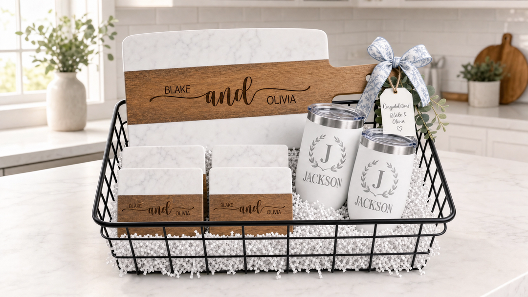 Acacia Wood & Marble Cutting Board Real Estate Closing Gift Set