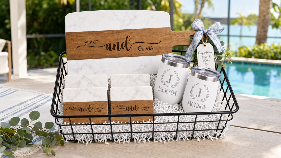 Acacia Wood & Marble Cutting Board Real Estate Closing Gift Set