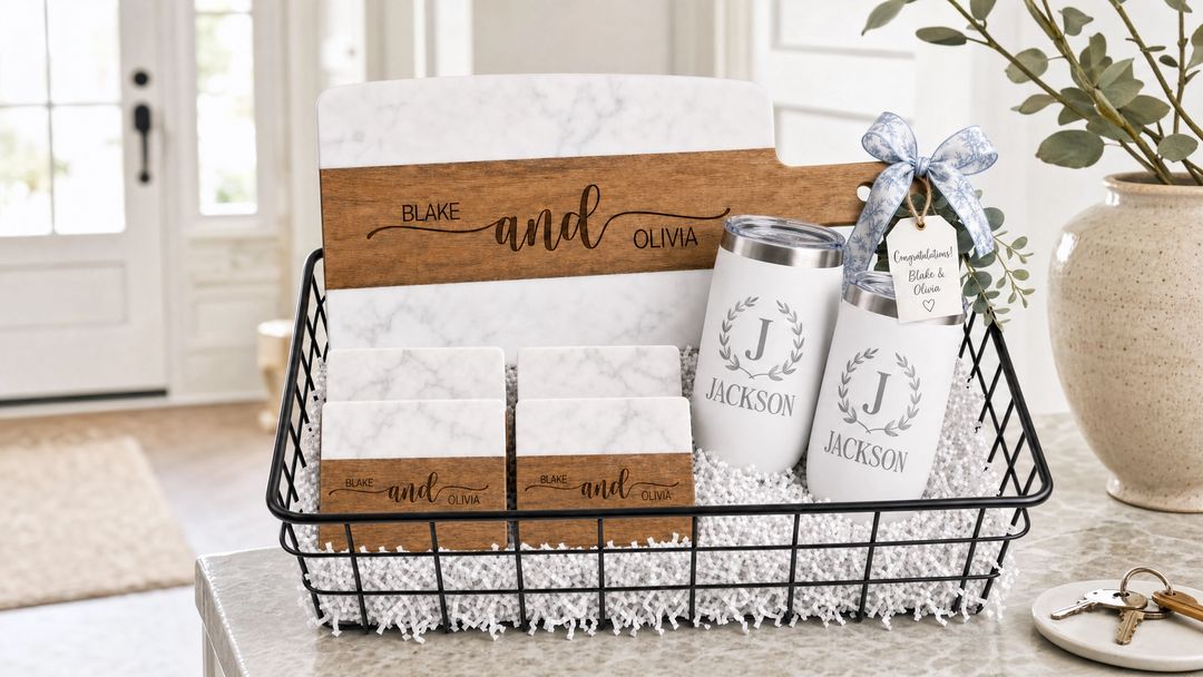 Acacia Wood & Marble Cutting Board Real Estate Closing Gift Set