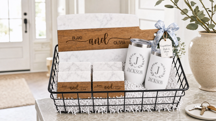 Acacia Wood & Marble Cutting Board Real Estate Closing Gift Set