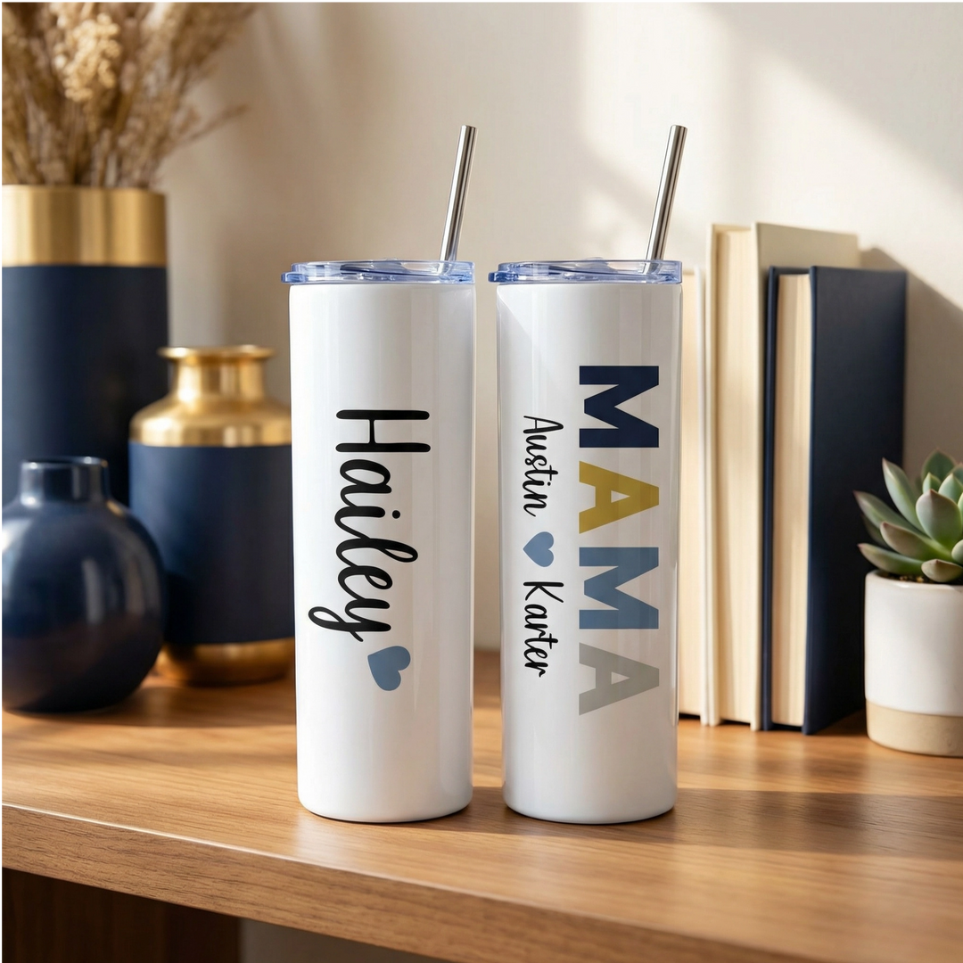 Personalized MAMA Tumbler – 20 oz Custom Stainless Steel Skinny Cup with Kids’ Names