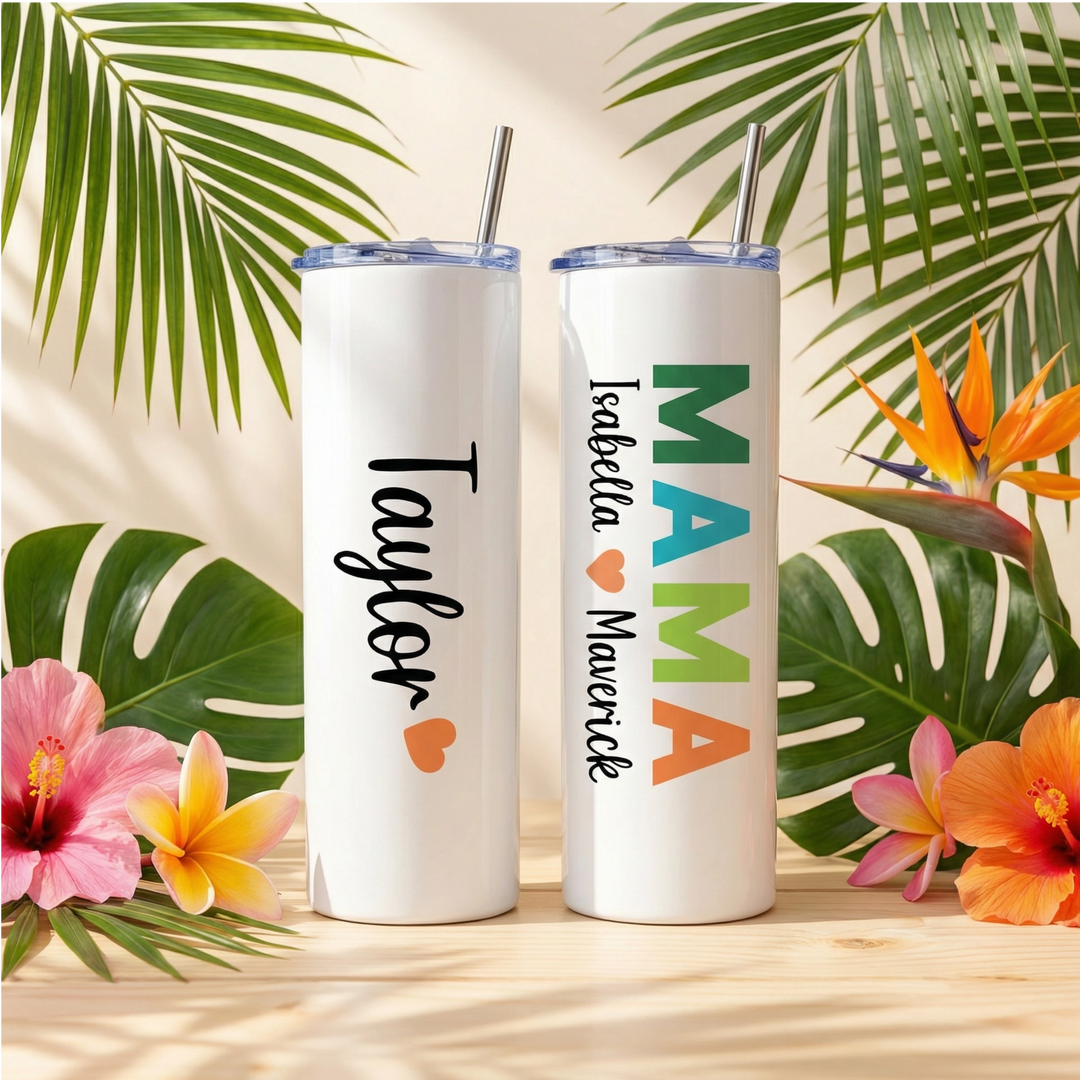 Personalized MAMA Tumbler – 20 oz Custom Stainless Steel Skinny Cup with Kids’ Names