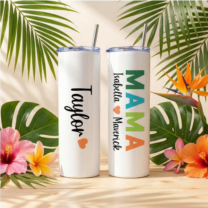 Personalized MAMA Tumbler – 20 oz Custom Stainless Steel Skinny Cup with Kids’ Names