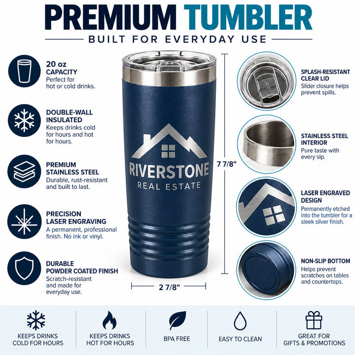 Custom Logo 20 oz Tumbler | Laser Engraved Business Tumblers