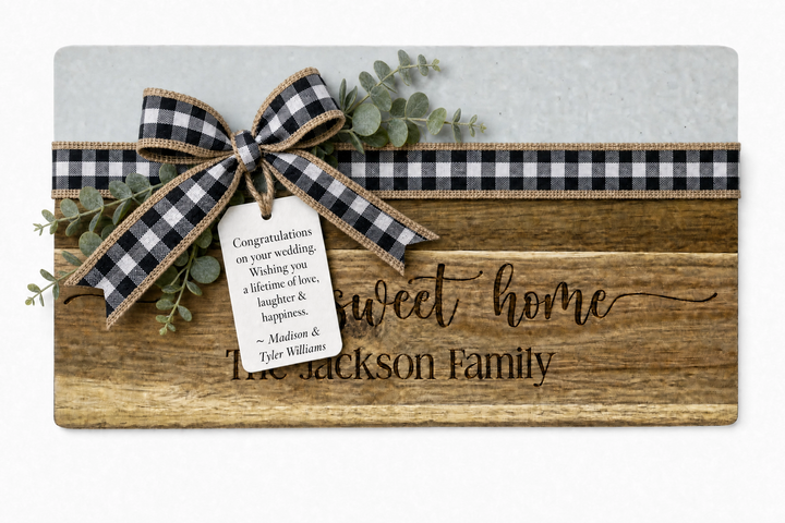 Personalized Rectangle Marble & Acacia Wood Cutting Board | Engraved Wedding & Housewarming Gift