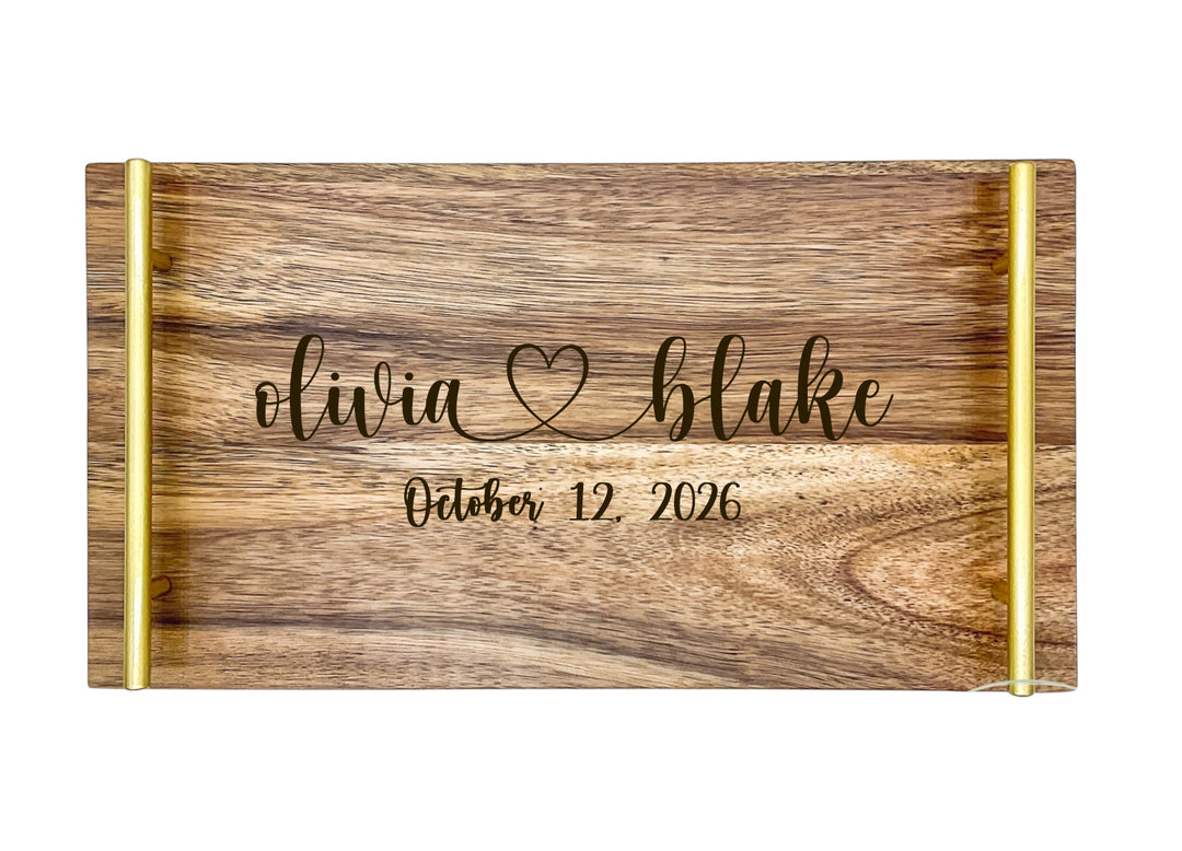 Personalized Wedding Serving Board with Gold Handles