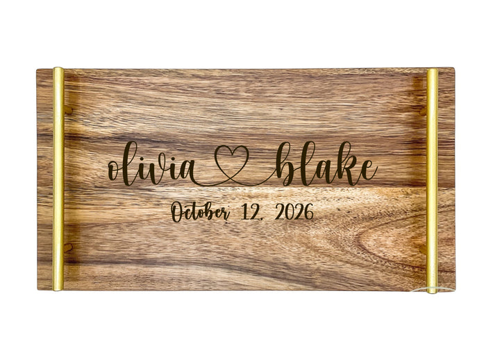 Personalized Wedding Serving Board with Gold Handles