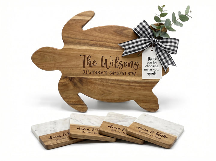Turtle Cutting Board Real Estate Closing Gift Set