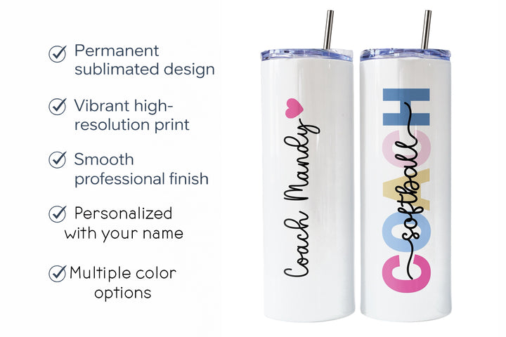 Personalized Softball Tumbler | Custom Skinny Tumbler