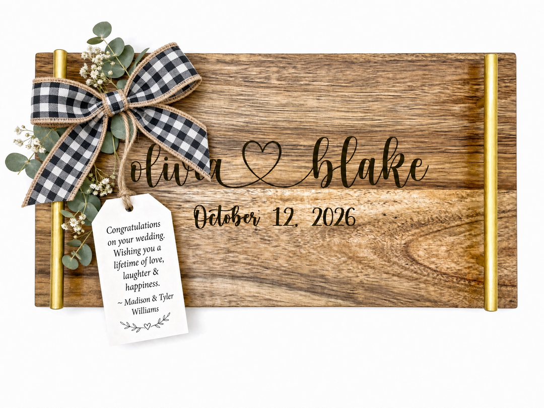 Personalized Wedding Serving Board with Gold Handles