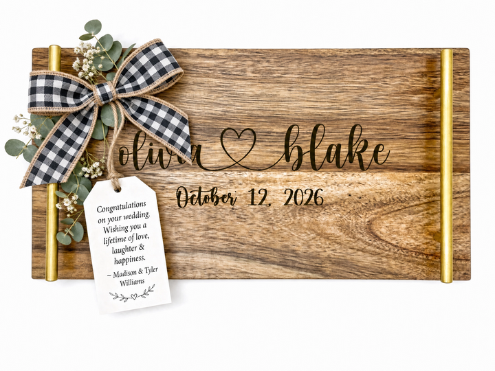 Personalized Wedding Serving Board with Gold Handles