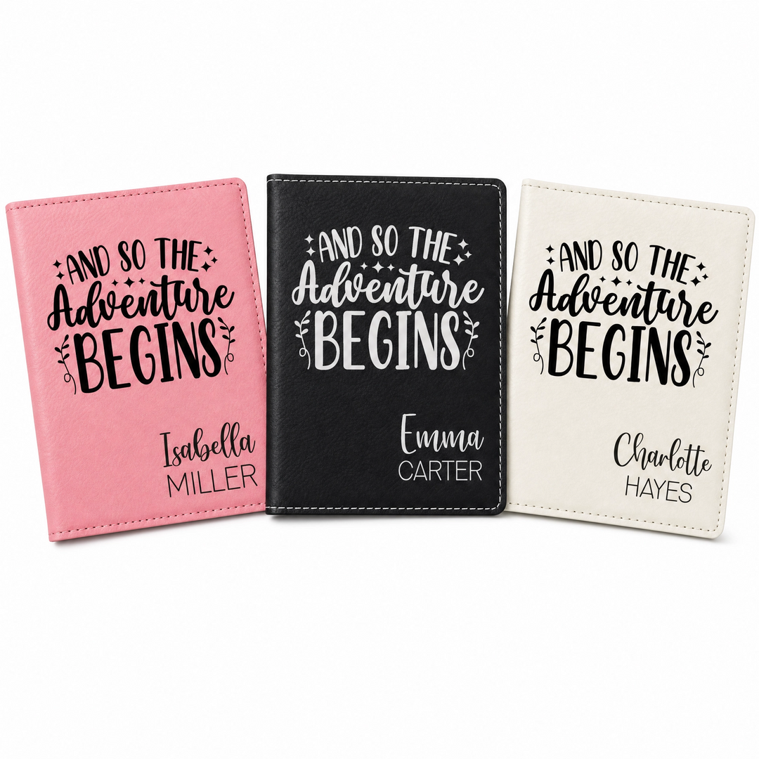 Personalized "And So The Adventure Begins" Passport Cover & Luggage Tag Set | Custom Travel Gift