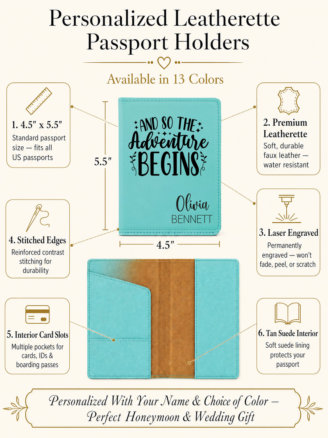 Personalized "And So The Adventure Begins" Passport Cover & Luggage Tag Set | Custom Travel Gift