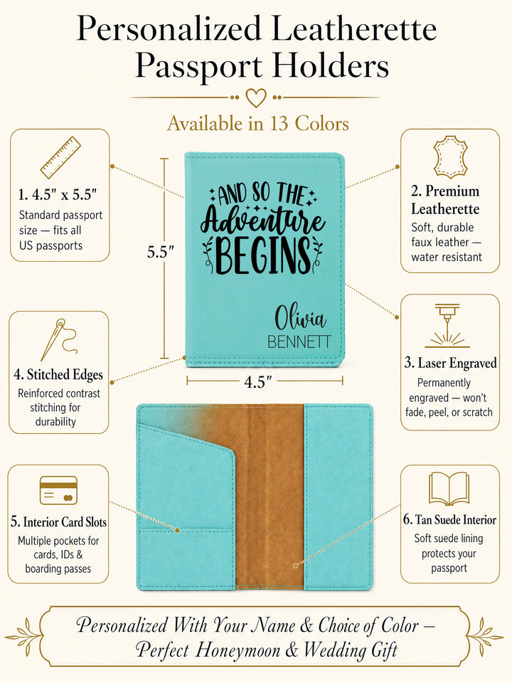 Personalized "And So The Adventure Begins" Passport Cover & Luggage Tag Set | Custom Travel Gift