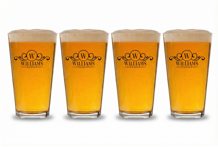 Personalized Family Name Pint Glass Set | Monogram Beer Glasses with Initial