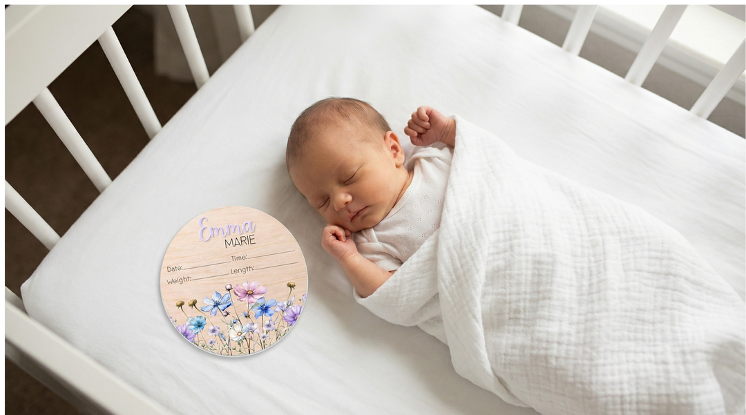 Personalized Baby Birth Stat Sign – Floral Nursery Keepsake