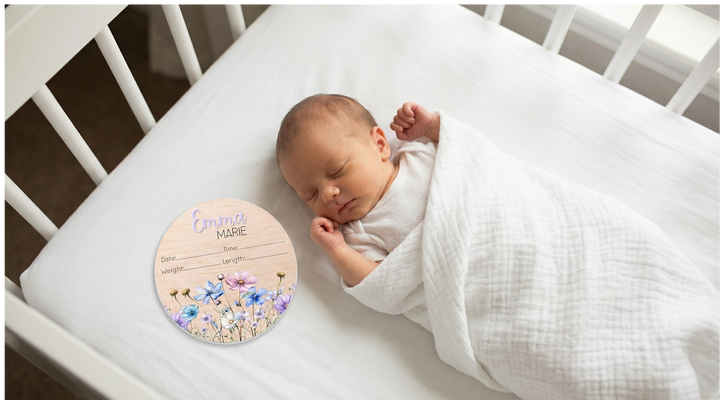 Personalized Baby Birth Stat Sign – Floral Nursery Keepsake
