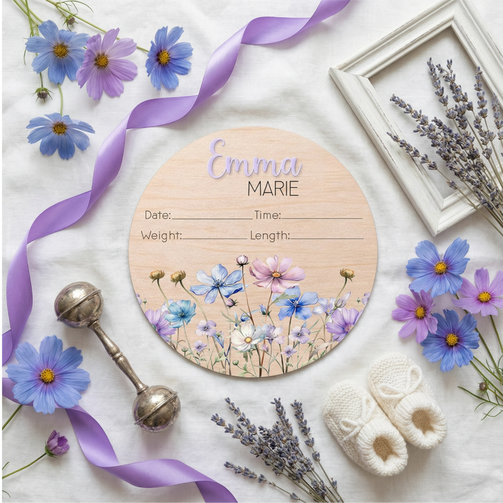 Personalized Baby Birth Stat Sign – Floral Nursery Keepsake