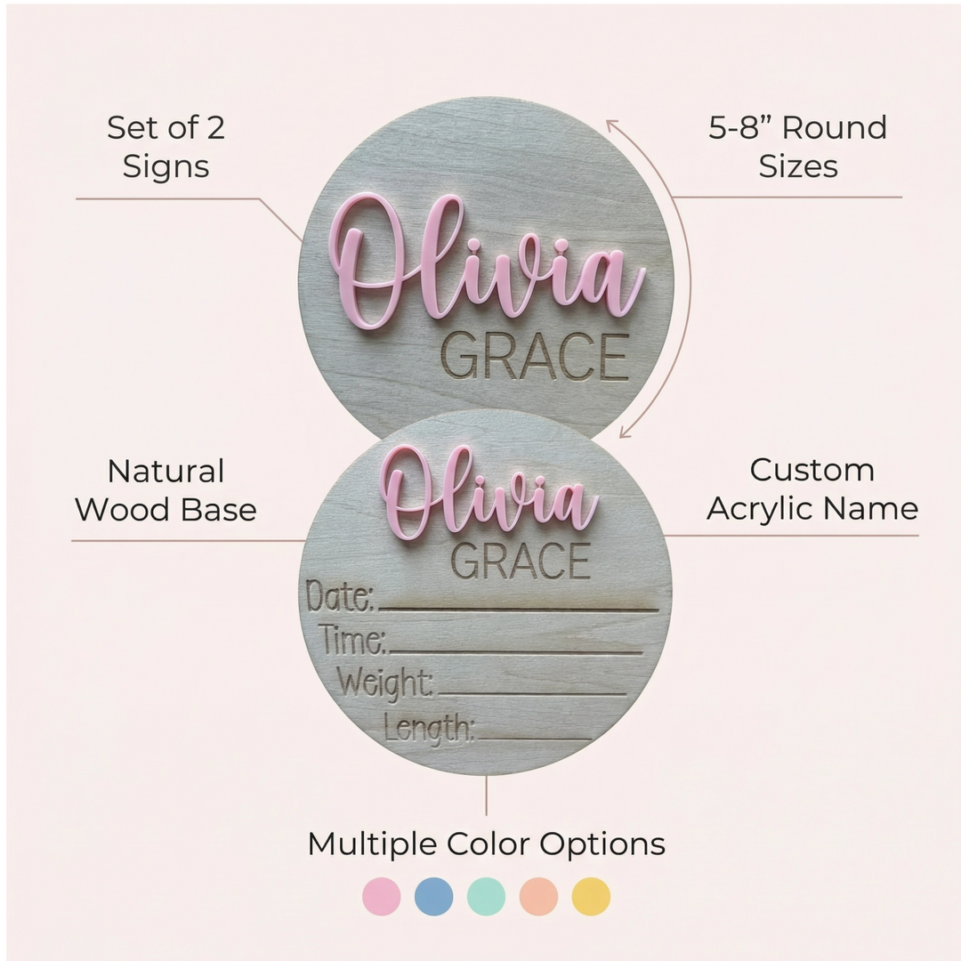 Personalized Wooden Birth Announcement Sign Set (Set of 2) – Hospital Newborn Photo Plaques