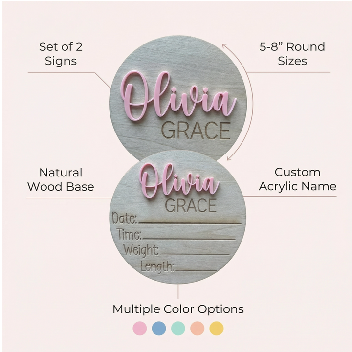 Personalized Wooden Birth Announcement Sign Set (Set of 2) – Hospital Newborn Photo Plaques