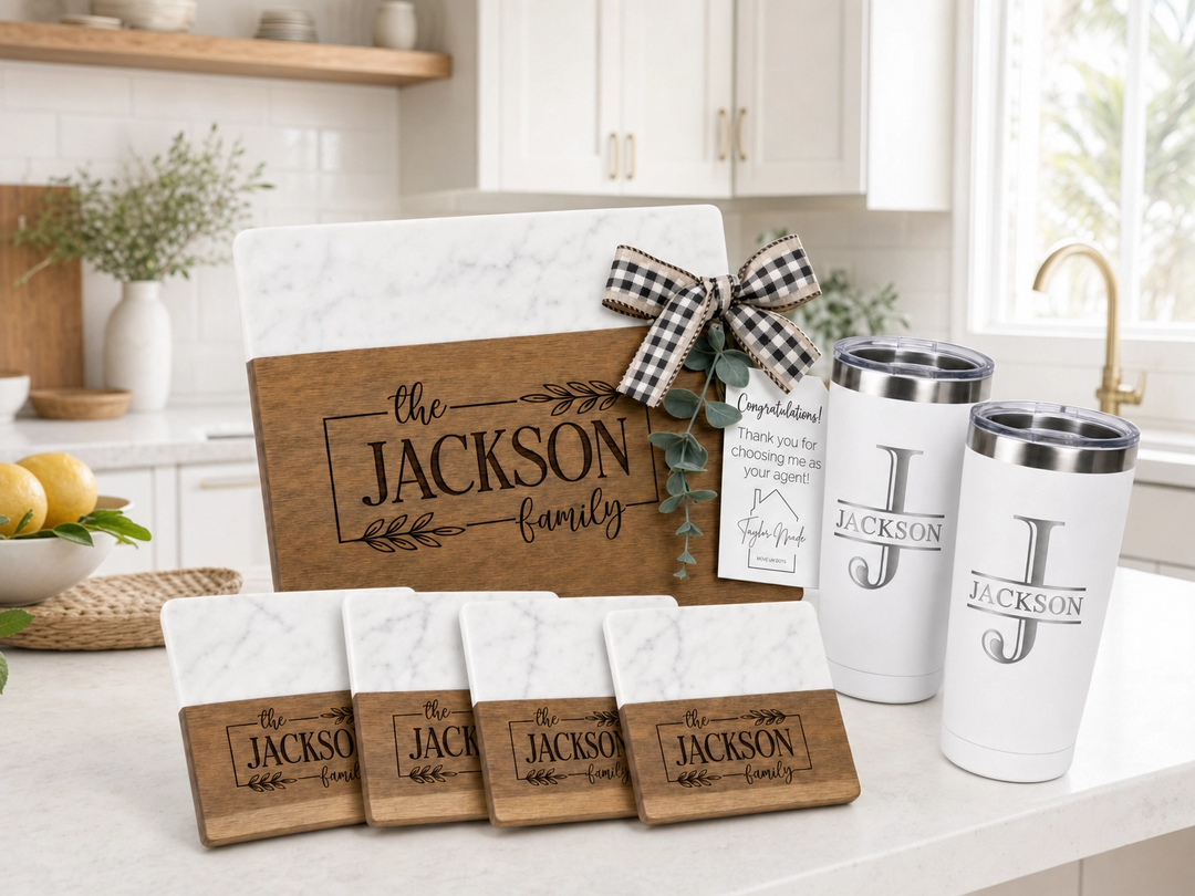 Rectangle Marble & Acacia Wood Closing Gift Set