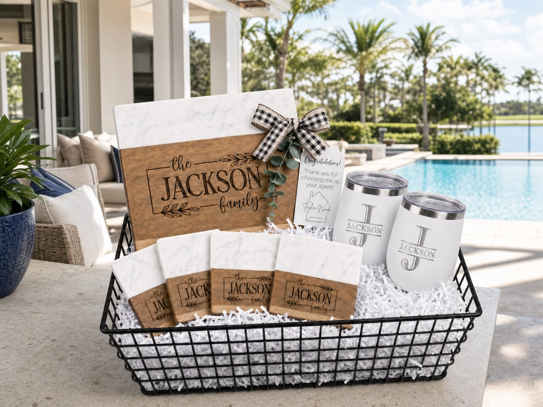 Rectangle Marble & Acacia Wood Closing Gift Set