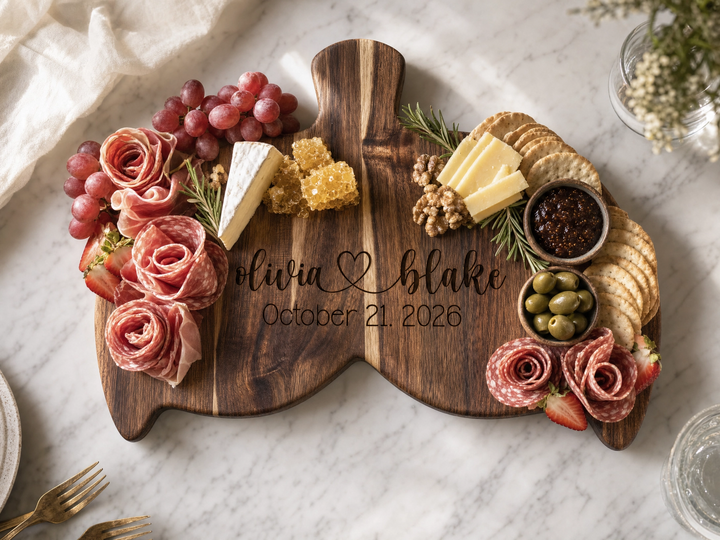 Personalized Whale Tail Acacia Wood Serving Board | Real Estate Closing Gift