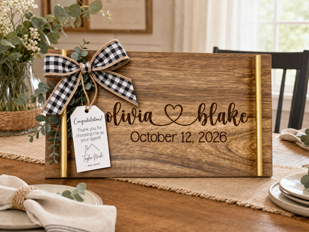 Personalized Acacia Wood Serving Board | Real Estate Closing Gift