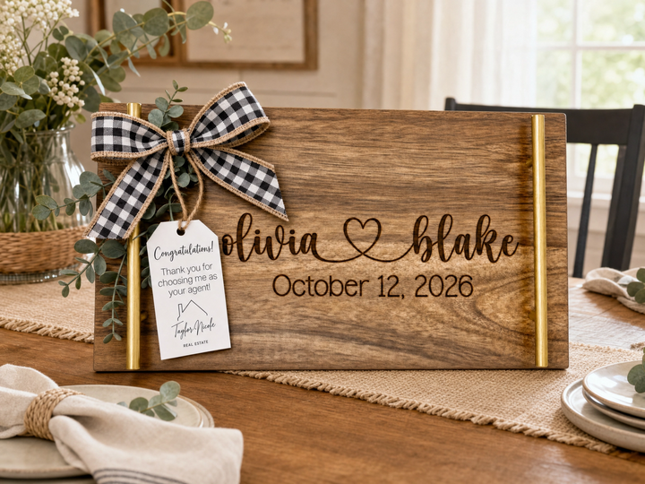 Personalized Acacia Wood Serving Board | Real Estate Closing Gift