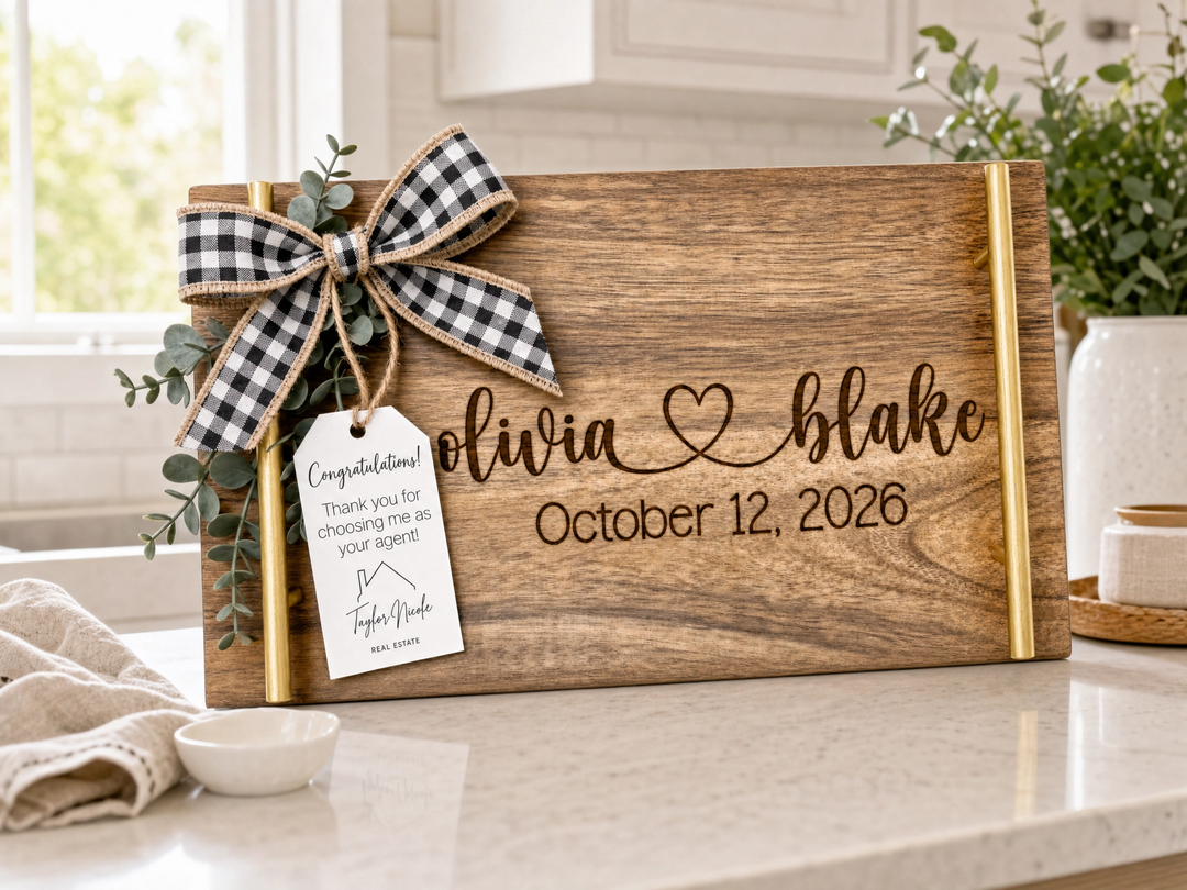Personalized Acacia Wood Serving Board | Real Estate Closing Gift