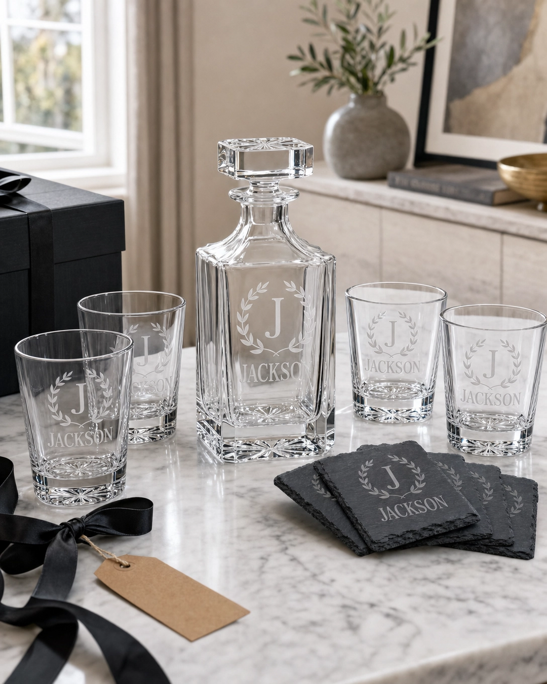 Personalized Whiskey Decanter Closing Gift Set