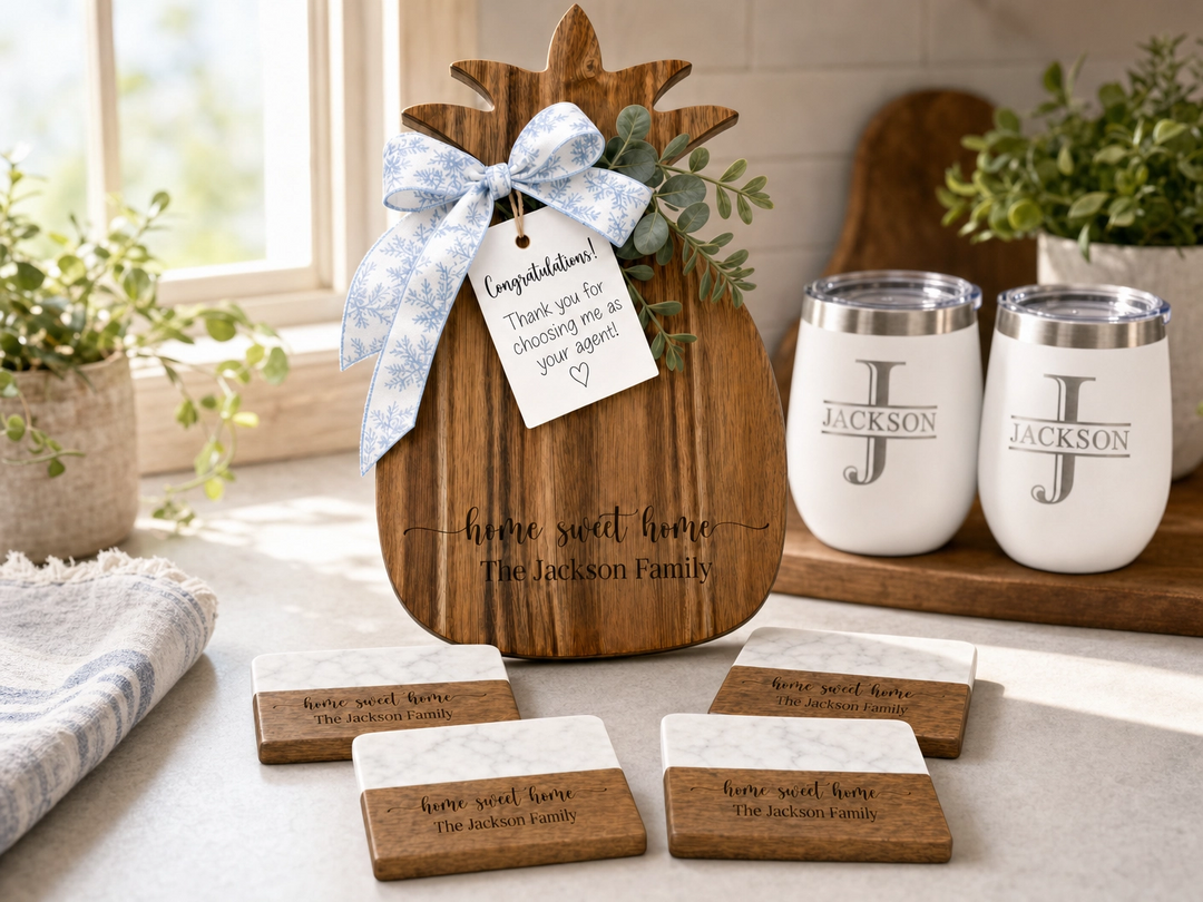 Pineapple Cutting Board Real Estate Closing Gift Set