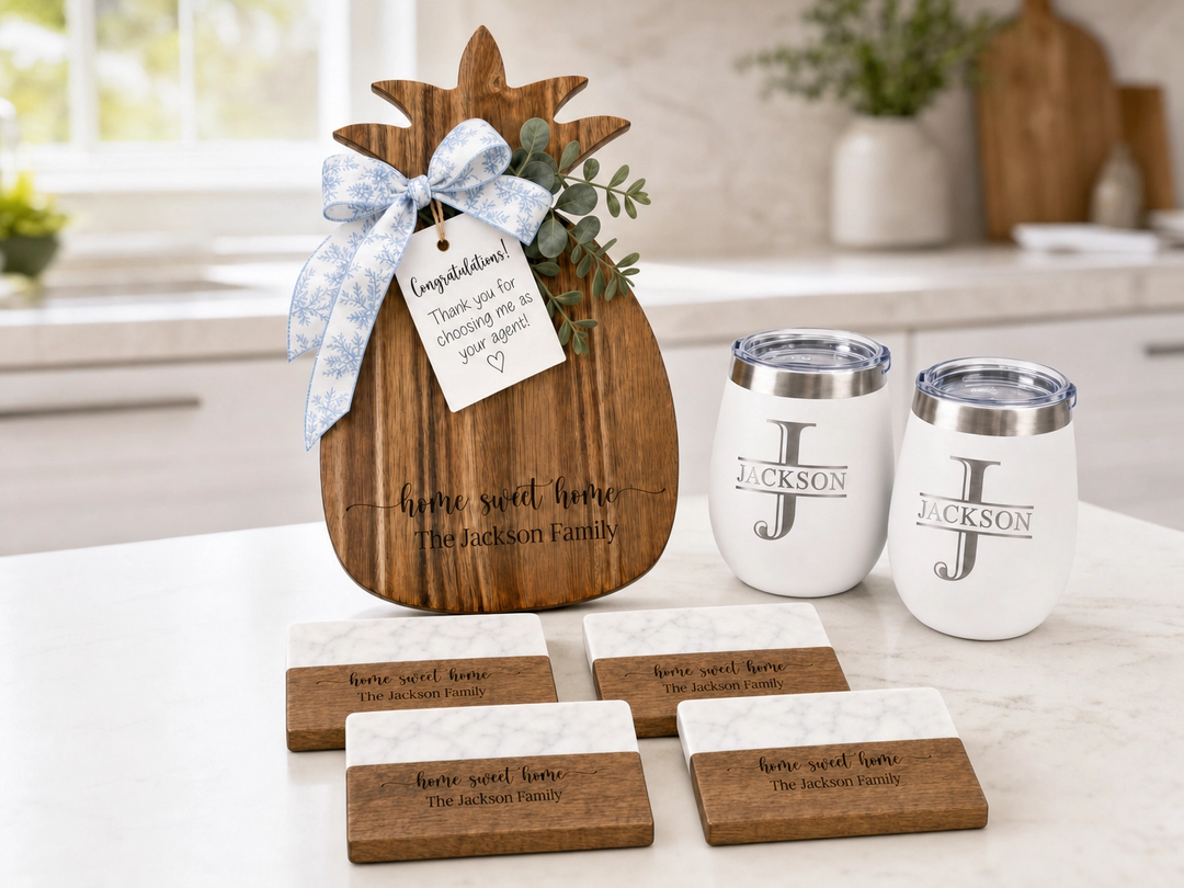 Pineapple Cutting Board Real Estate Closing Gift Set