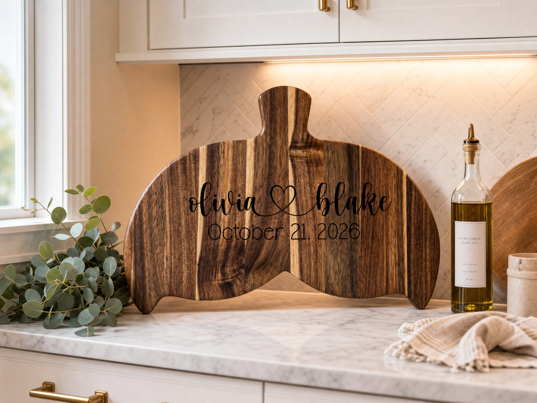 Personalized Whale Tail Acacia Wood Serving Board | Real Estate Closing Gift