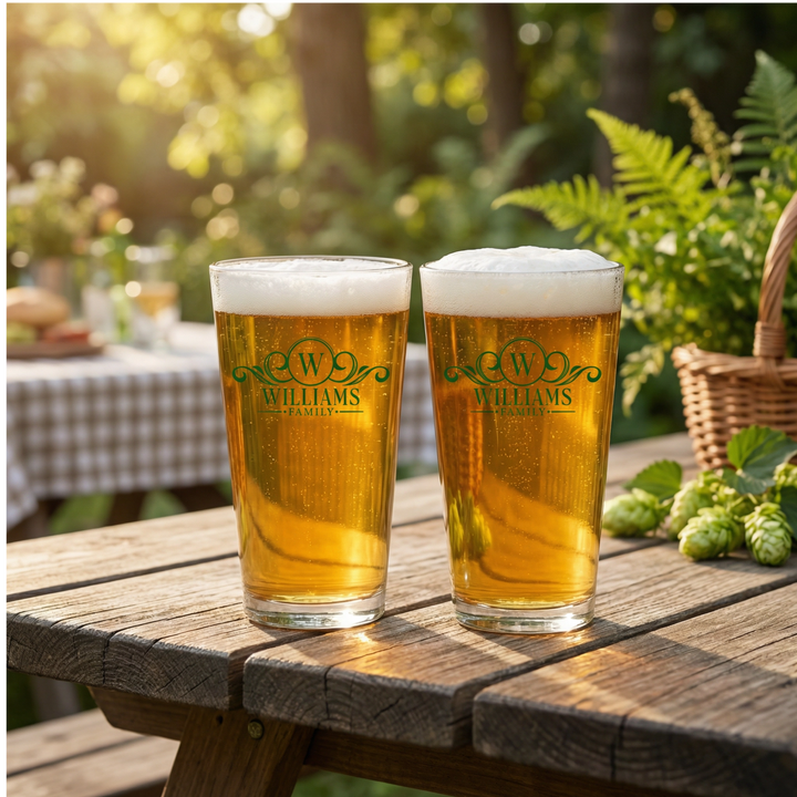 Personalized Family Name Pint Glass Set | Monogram Beer Glasses with Initial