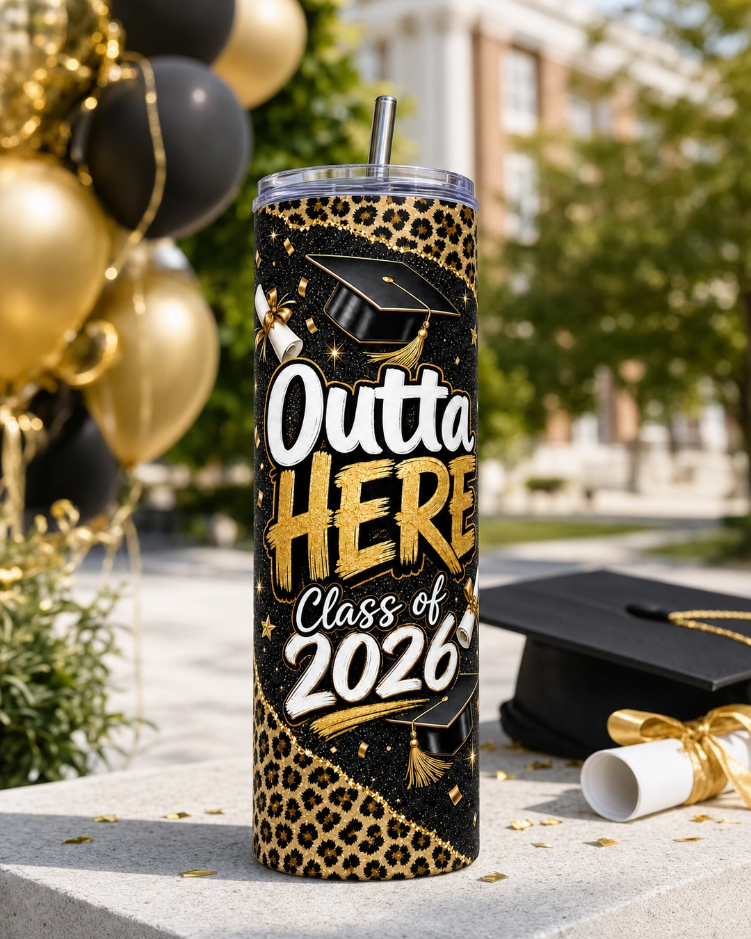 Personalized Class of 2026 Graduation Skinny Tumbler - Outta Here Graduation Tumbler Gift