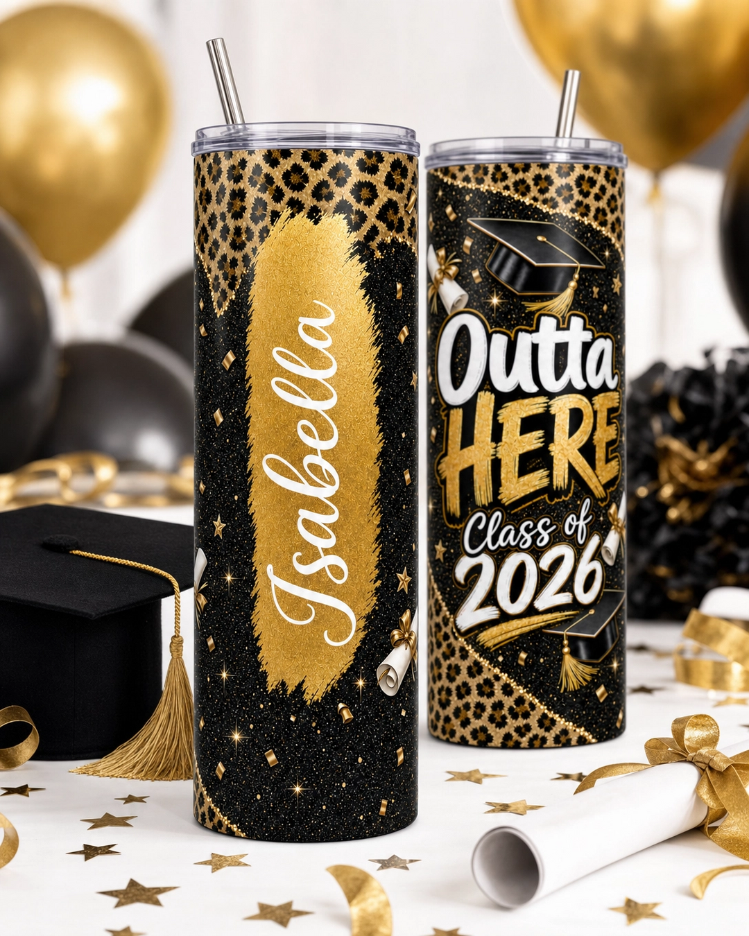 Personalized Class of 2026 Graduation Skinny Tumbler - Outta Here Graduation Tumbler Gift