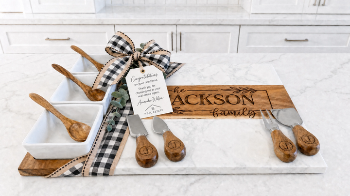 Personalized Engraved 11-Piece Serving Board Gift Set for Real Estate Closing Gifts