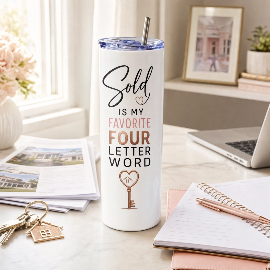 Personalized Real Estate Agent 20 Oz Skinny Tumbler | Pink & Gold