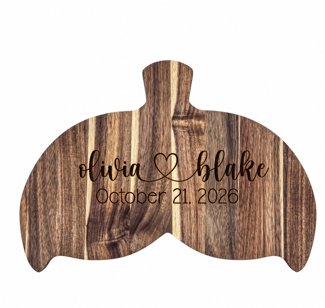 Personalized Whale Tail Acacia Wood Serving Board | Real Estate Closing Gift