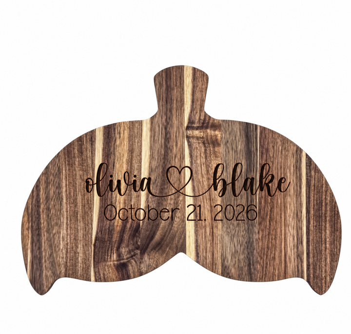 Personalized Whale Tail Acacia Wood Serving Board | Real Estate Closing Gift